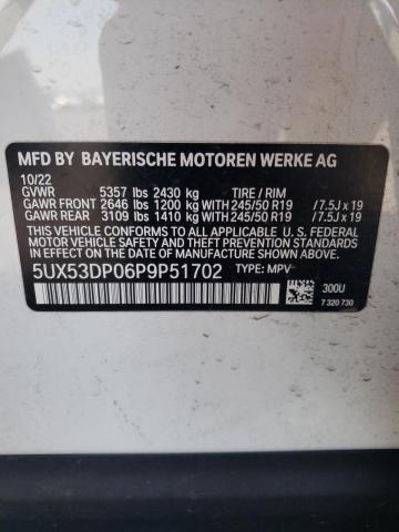 5UX53DP06P9P51702 - 2023 BMW X3 XDRIVE30I Weiß Foto 13