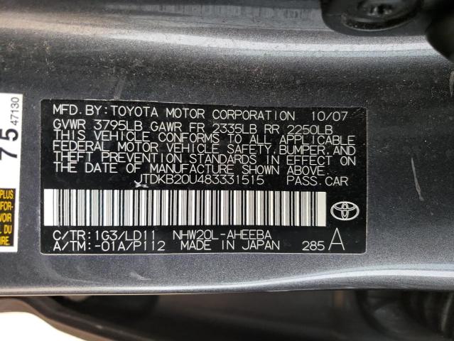 JTDKB20U483331515 - 2008 TOYOTA PRIUS GRAY photo 12