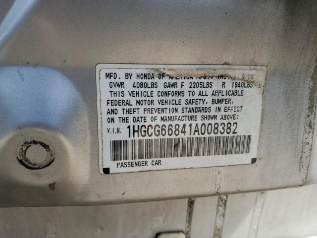 1HGCG66841A008382 - 2001 HONDA ACCORD EX SILVER photo 12