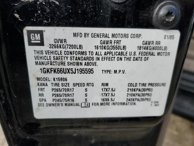 1GKFK66UX5J195595 - 2005 GMC YUKON XL DENALI BLACK photo 12