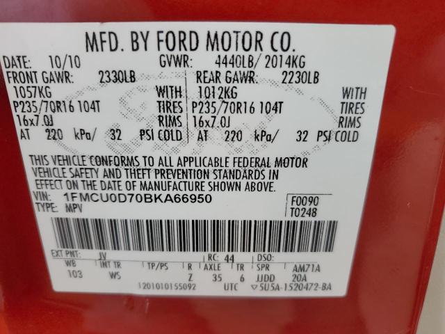 1FMCU0D70BKA66950 - 2011 FORD ESCAPE XLT RED photo 13
