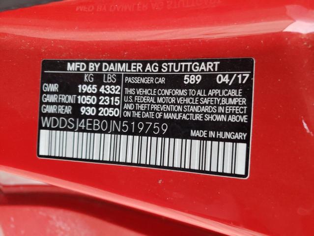 WDDSJ4EB0JN519759 - 2018 MERCEDES-BENZ CLA 250 RED photo 12