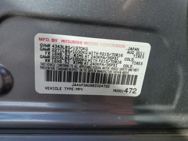 JA4AP3AU8BZ024722 - 2011 MITSUBISHI OUTLANDER ES GRAY photo 13