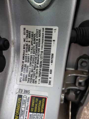 1HGFA16826L127710 - 2006 HONDA CIVIC EX SILVER photo 12