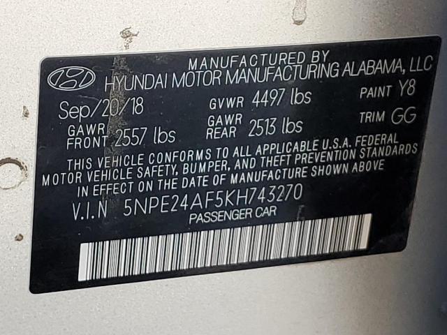 5NPE24AF5KH743270 - 2019 HYUNDAI SONATA SE SILVER photo 12