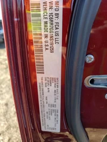 1C6RR7GG1NS191259 - 2022 RAM 1500 CLASS SLT მუქწითელი ფოტო 13