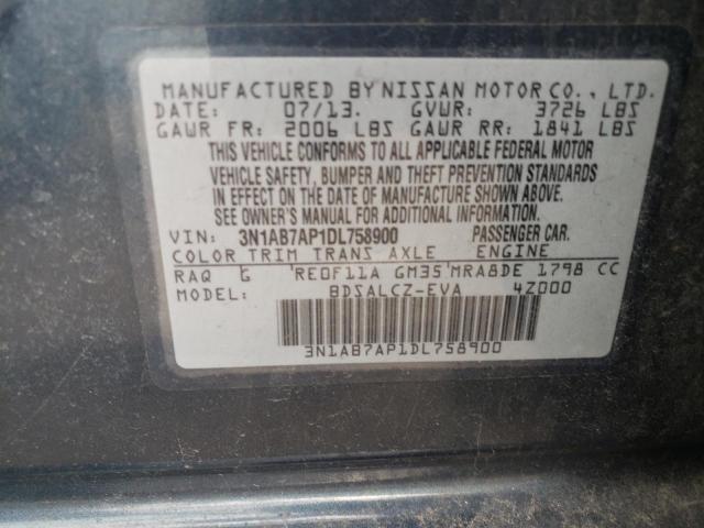 3N1AB7AP1DL758900 - 2013 NISSAN SENTRA S BLUE photo 12