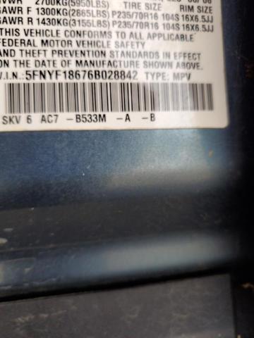 5FNYF18676B028842 - 2006 HONDA PILOT EX BLUE photo 12