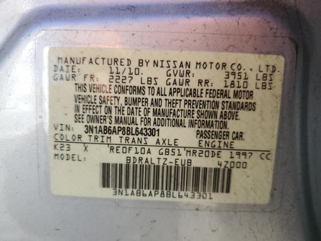 3N1AB6AP8BL643301 - 2011 NISSAN SENTRA 2.0 SILVER photo 12