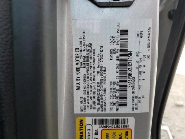 3FA6P0HD2JR213584 - 2018 FORD FUSION SE SILVER photo 12