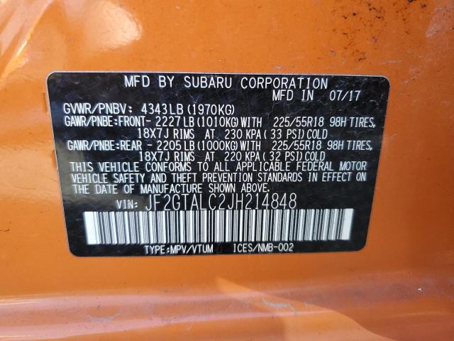 JF2GTALC2JH214848 - 2018 SUBARU CROSSTREK LIMITED ORANGE photo 14