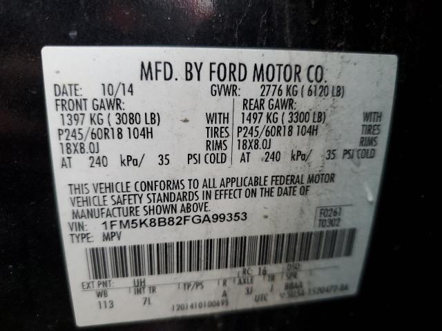 1FM5K8B82FGA99353 - 2015 FORD EXPLORER BLACK photo 13