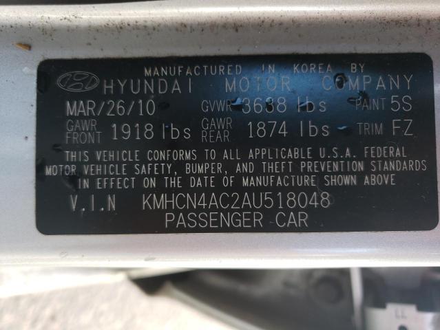 KMHCN4AC2AU518048 - 2010 HYUNDAI ACCENT GLS SILVER photo 12