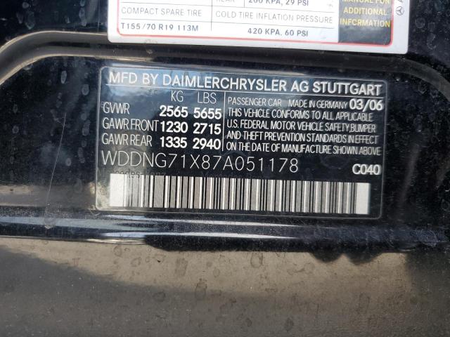 WDDNG71X87A051178 - 2007 MERCEDES-BENZ S 550 BLACK photo 12