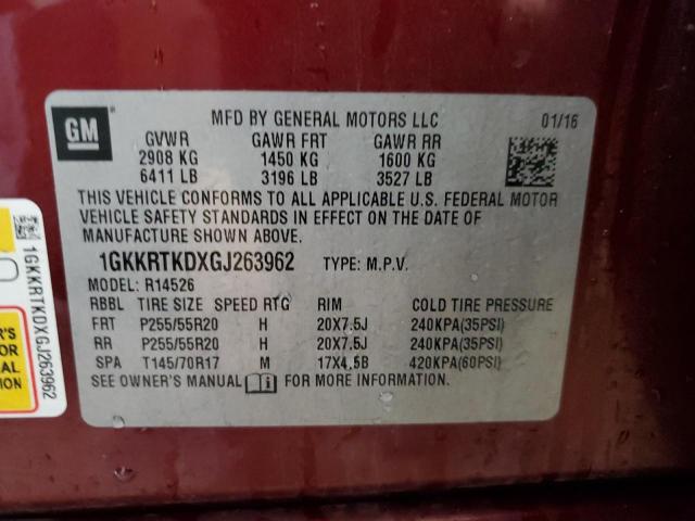 1GKKRTKDXGJ263962 - 2016 GMC ACADIA DENALI BURGUNDY photo 12