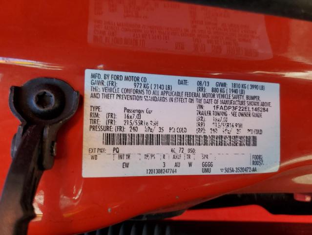 1FADP3F22EL145284 - 2014 FORD FOCUS SE RED photo 12