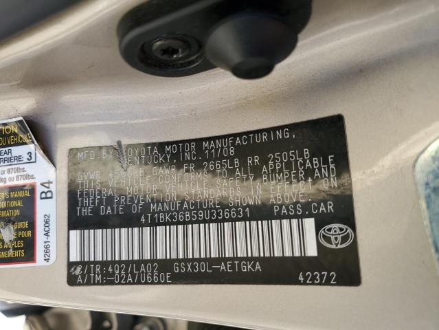 4T1BK36B59U336631 - 2009 TOYOTA AVALON XL TAN photo 12