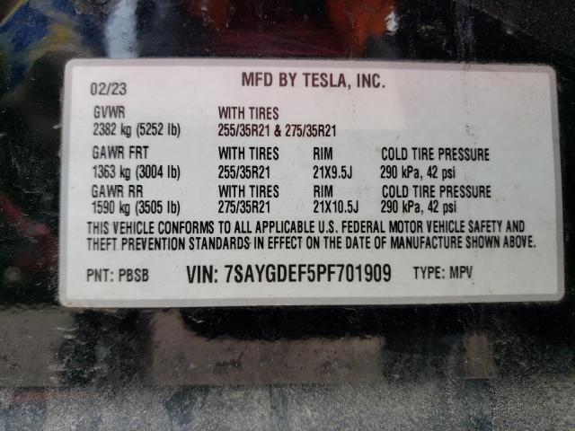 7SAYGDEF5PF701909 - 2023 TESLA MODEL Y BLACK photo 12