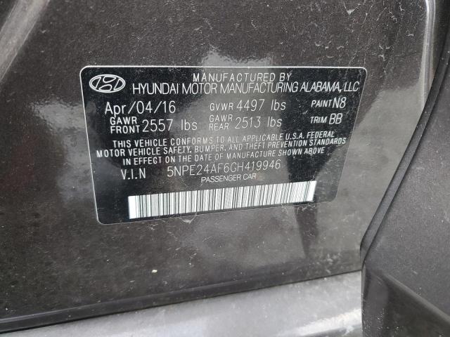 5NPE24AF6GH419946 - 2016 HYUNDAI SONATA SE GRAY photo 12