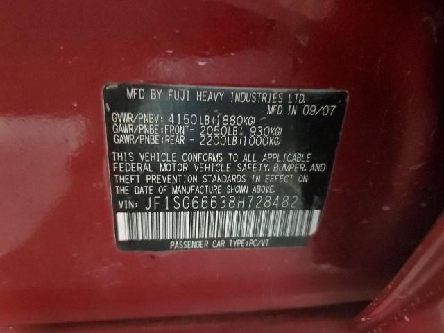 JF1SG66638H728482 - 2008 SUBARU FORESTER SPORTS 2.5X MAROON photo 12