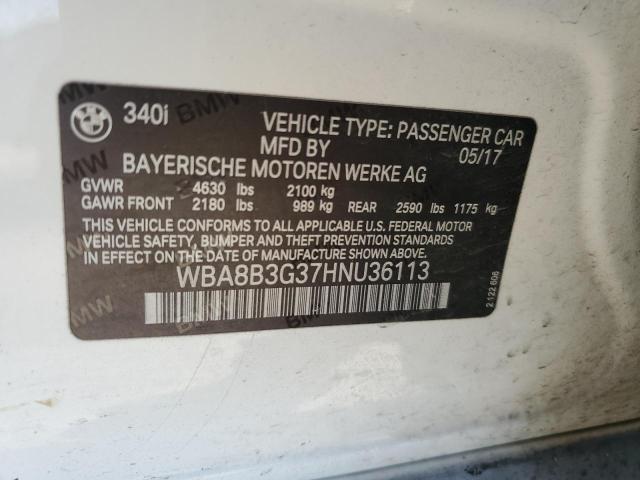WBA8B3G37HNU36113 - 2017 BMW 340 I WHITE photo 12