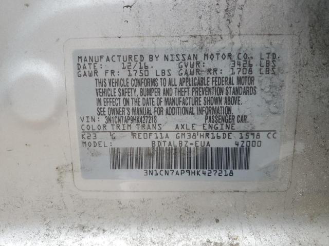 3N1CN7AP9HK427218 - 2017 NISSAN VERSA S SILVER photo 13