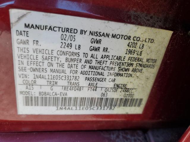 1N4AL11E05C331782 - 2005 NISSAN ALTIMA S BURGUNDY photo 13