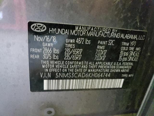 5NMS3CAD6KH064744 - 2019 HYUNDAI SANTA FE SEL GRAY photo 12