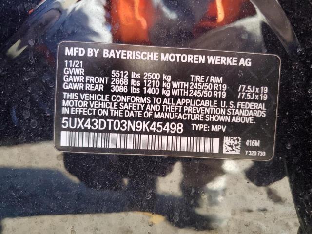 5UX43DT03N9K45498 - 2022 BMW X4 M40I BLACK photo 13