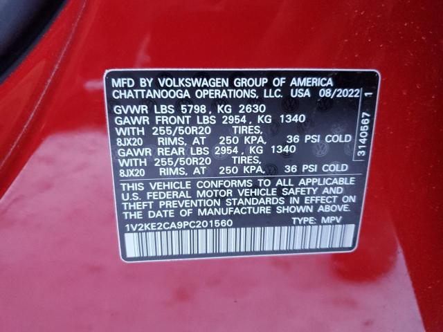 1V2KE2CA9PC201560 - 2023 VOLKSWAGEN ATLAS CROS SE Qırmızı foto 12