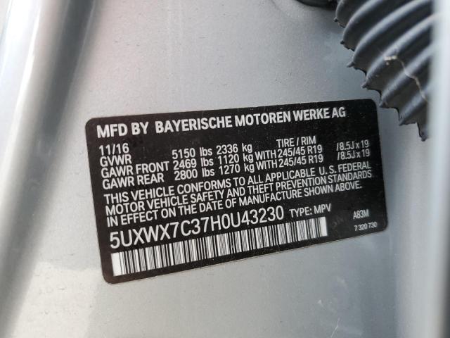 5UXWX7C37H0U43230 - 2017 BMW X3 XDRIVE35I SILVER photo 13