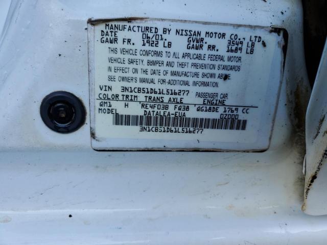 3N1CB51D61L516277 - 2001 NISSAN SENTRA XE WHITE photo 13