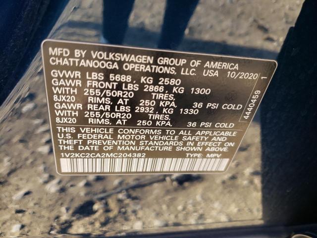 1V2KC2CA2MC204382 - 2021 VOLKSWAGEN ATLAS CROS SE Синий фото 13