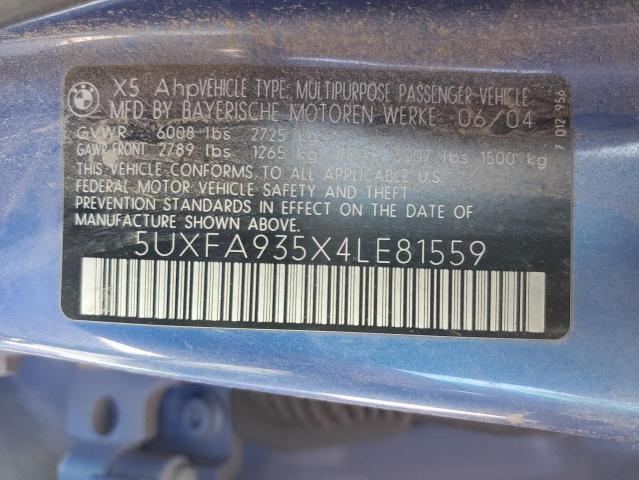 5UXFA935X4LE81559 - 2004 BMW X5 4.8IS BLUE photo 12