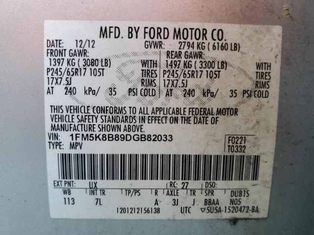 1FM5K8B89DGB82033 - 2013 FORD EXPLORER SILVER photo 13