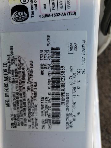 3FAHP0JG0BR225859 - 2011 FORD FUSION SEL WHITE photo 12