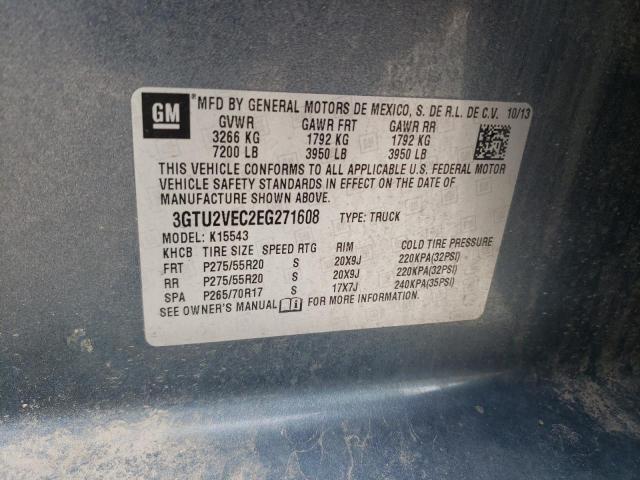 3GTU2VEC2EG271608 - 2014 GMC SIERRA K1500 SLT BLUE photo 12