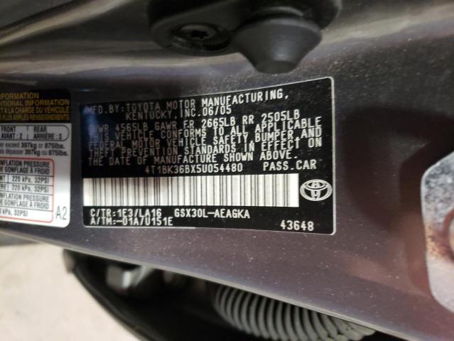 4T1BK36BX5U054480 - 2005 TOYOTA AVALON XL GRAY photo 12