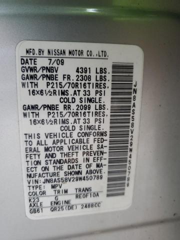 JN8AS58V29W450789 - 2009 NISSAN ROGUE S SILVER photo 12