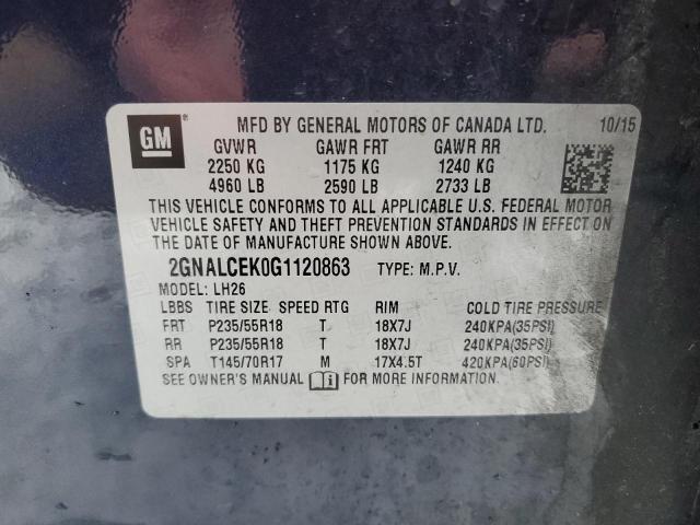 2GNALCEK0G1120863 - 2016 CHEVROLET EQUINOX LT BLUE photo 12