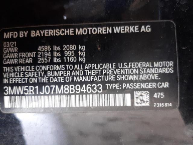 3MW5R1J07M8B94633 - 2021 BMW 330I BLACK photo 12