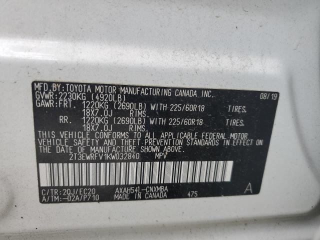 2T3EWRFV1KW032840 - 2019 TOYOTA RAV4 XSE WHITE photo 14