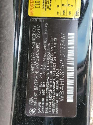 WBAHN83578DT77467 - 2008 BMW 750 LI BLACK photo 12