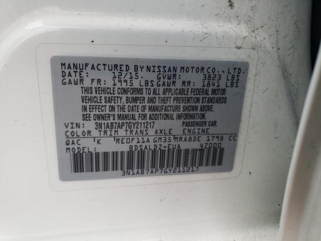 3N1AB7AP7GY211217 - 2016 NISSAN SENTRA S WHITE photo 13