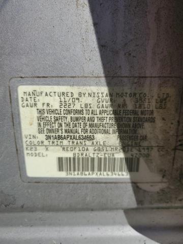 3N1AB6APXAL634663 - 2010 NISSAN SENTRA 2.0 SILVER photo 12