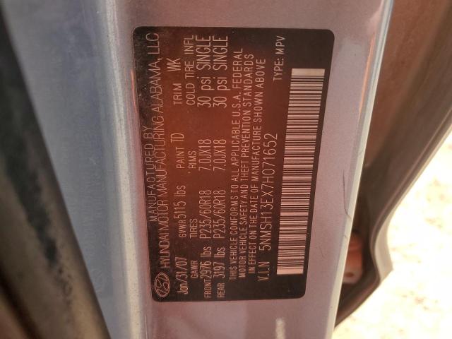 5NMSH13EX7H071652 - 2007 HYUNDAI SANTA FE SE GRAY photo 14