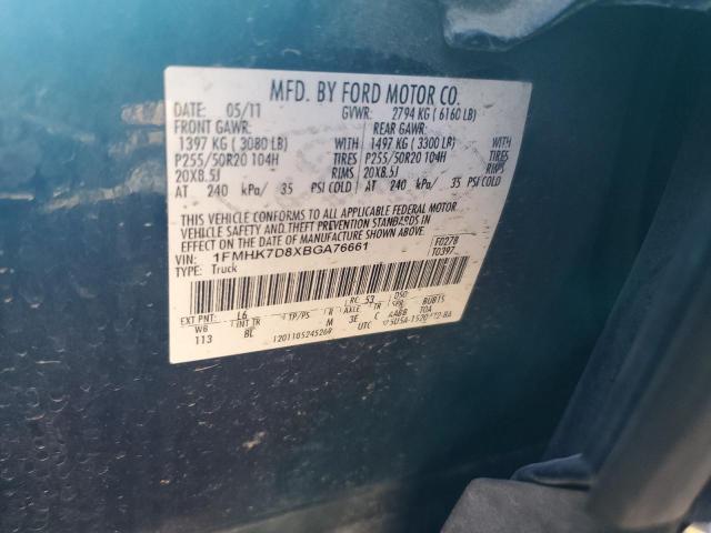 1FMHK7D8XBGA76661 - 2011 FORD EXPLORER XLT BLUE photo 12