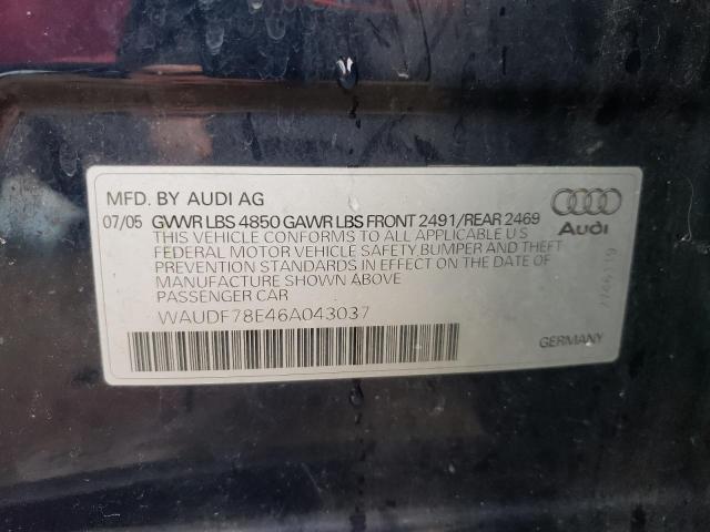 WAUDF78E46A043037 - 2006 AUDI A4 2.0T QUATTRO BLUE photo 12