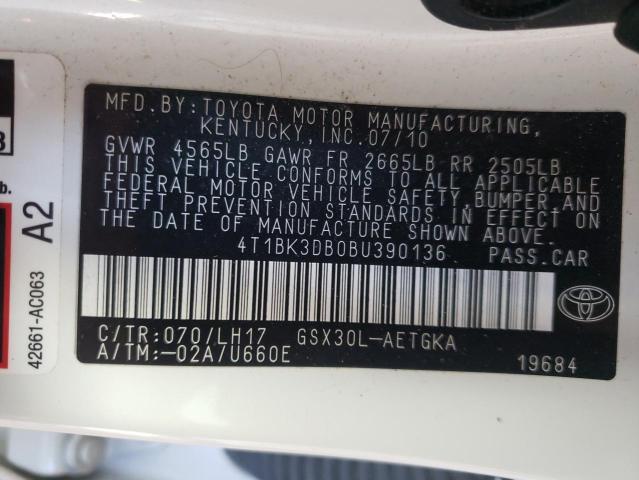 4T1BK3DB0BU390136 - 2011 TOYOTA AVALON BASE 白色 照片 10