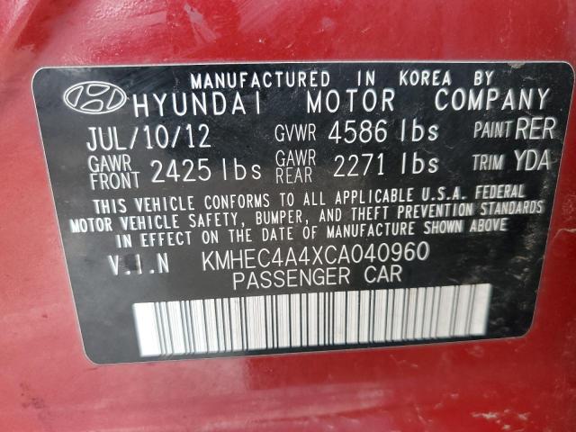 KMHEC4A4XCA040960 - 2012 HYUNDAI SONATA HYB BURGUNDY photo 12